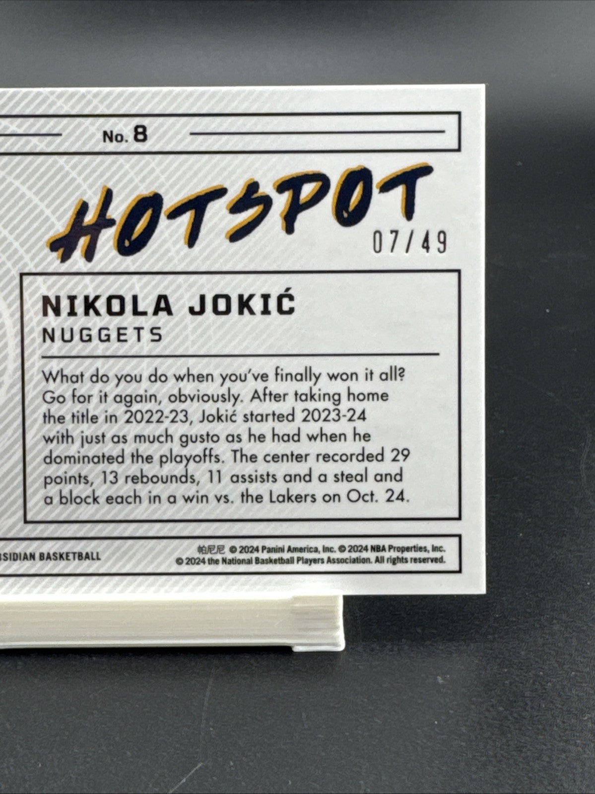 2023-24 Panini Obsidian - Hotspot Nikola Jokić #8 Electric Etch Purple Flood /49
