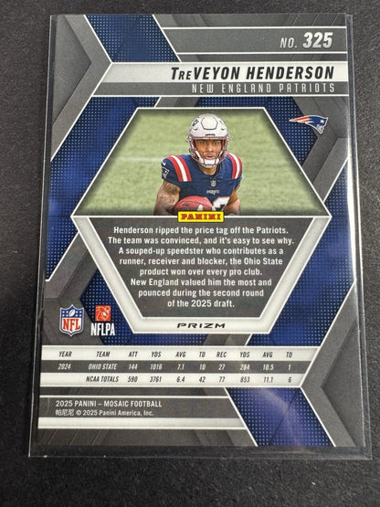 Treveyon Henderson 2025 Panini Mosaic Silver Prizm RC Rookie #325 TRUE SILVER