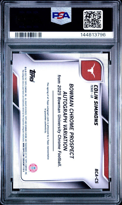 2025 Bowman U Chrome Colin Simmons #BCA-CS Prospect Auto 1st Bowman PSA 10 Texas