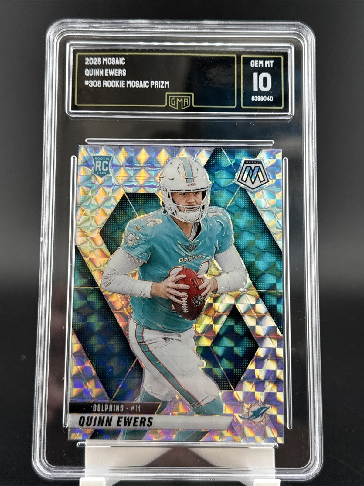 2025 Panini Mosaic Rookie Quinn Ewers #308 Mosaic Prizm (RC) GMA 10