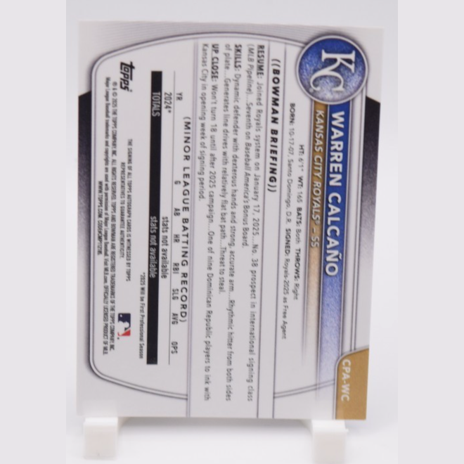 2025 Bowman Chrome Warren Calcano Blue Refractor Auto /150 1st Bowman #CPA-WC