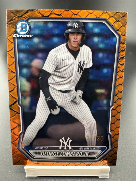 2026 Bowman Chrome George Lombard Orange Reptilian 25/25 Refractor Yankees