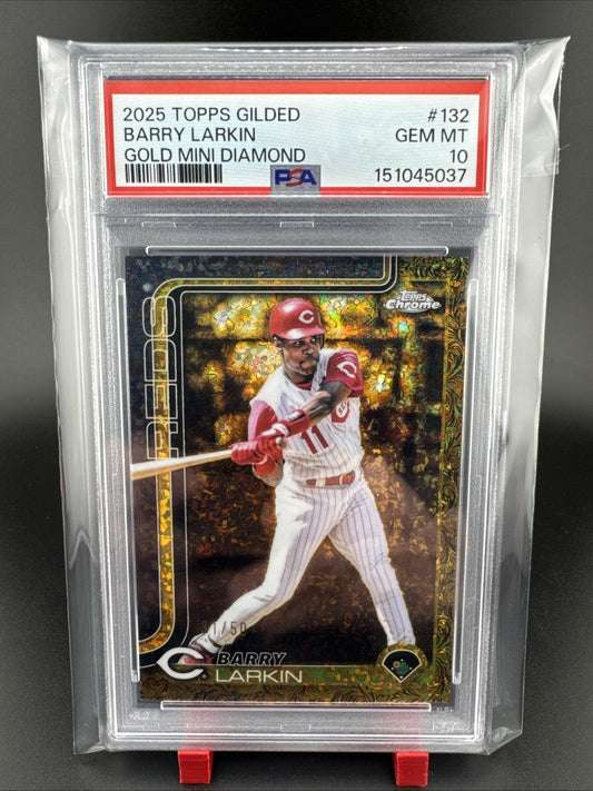 Topps Gilded Barry Larkin Gold Mini Diamond Serial #132 /50 PSA 10