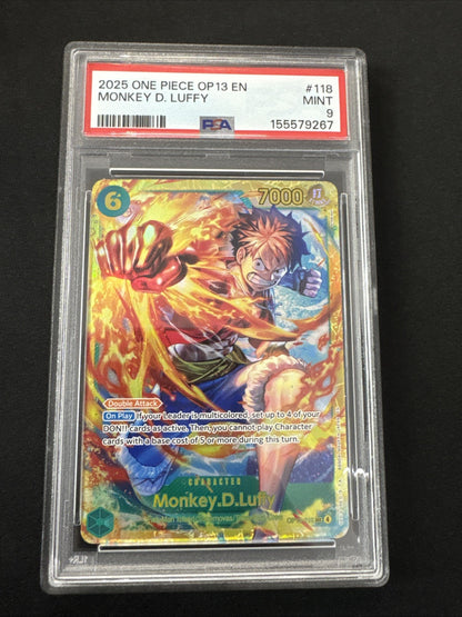 Bandai One Piece CCG Monkey D. Luffy OP10-118 EN Secret Rare Foil PSA 9