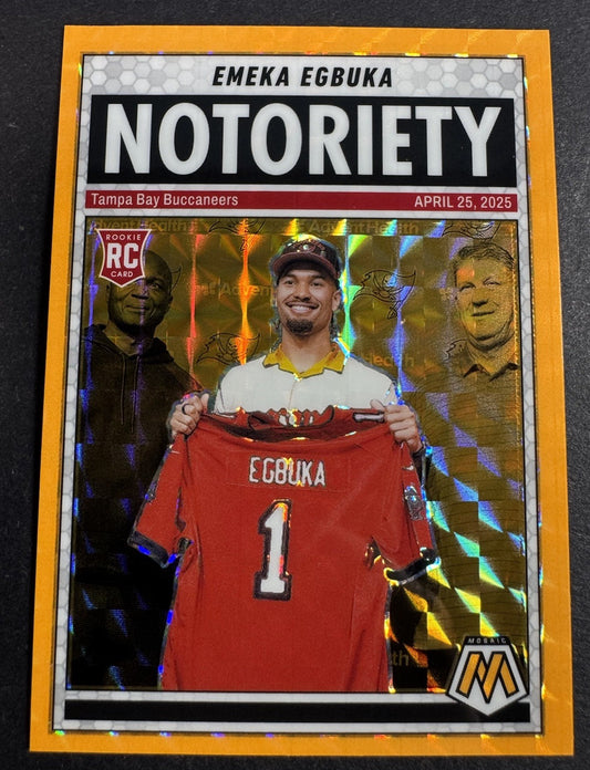 2025 Mosaic Notoriety Emeka Egbuka RC #16 Orange Fluorescent Mosaic Prizm
