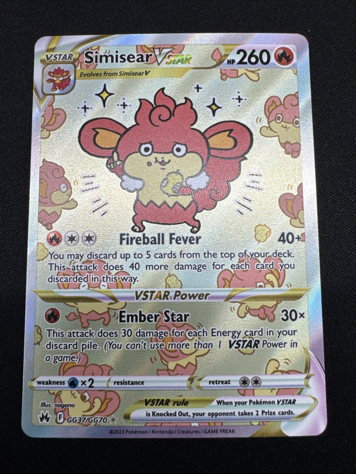 Pokémon Simisear VSTAR Full Art GG37/GG70 Crown Zenith GG Ultra Rare Holo Eng