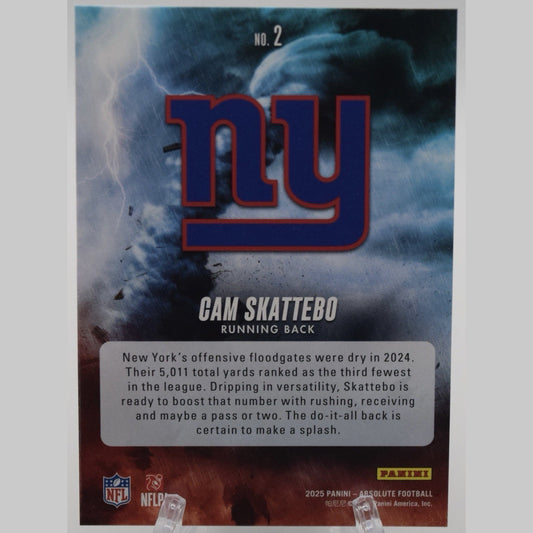 2025 Cam Skattebo Panini Absolute By Storm Rookie RC Insert #2 New York Giants