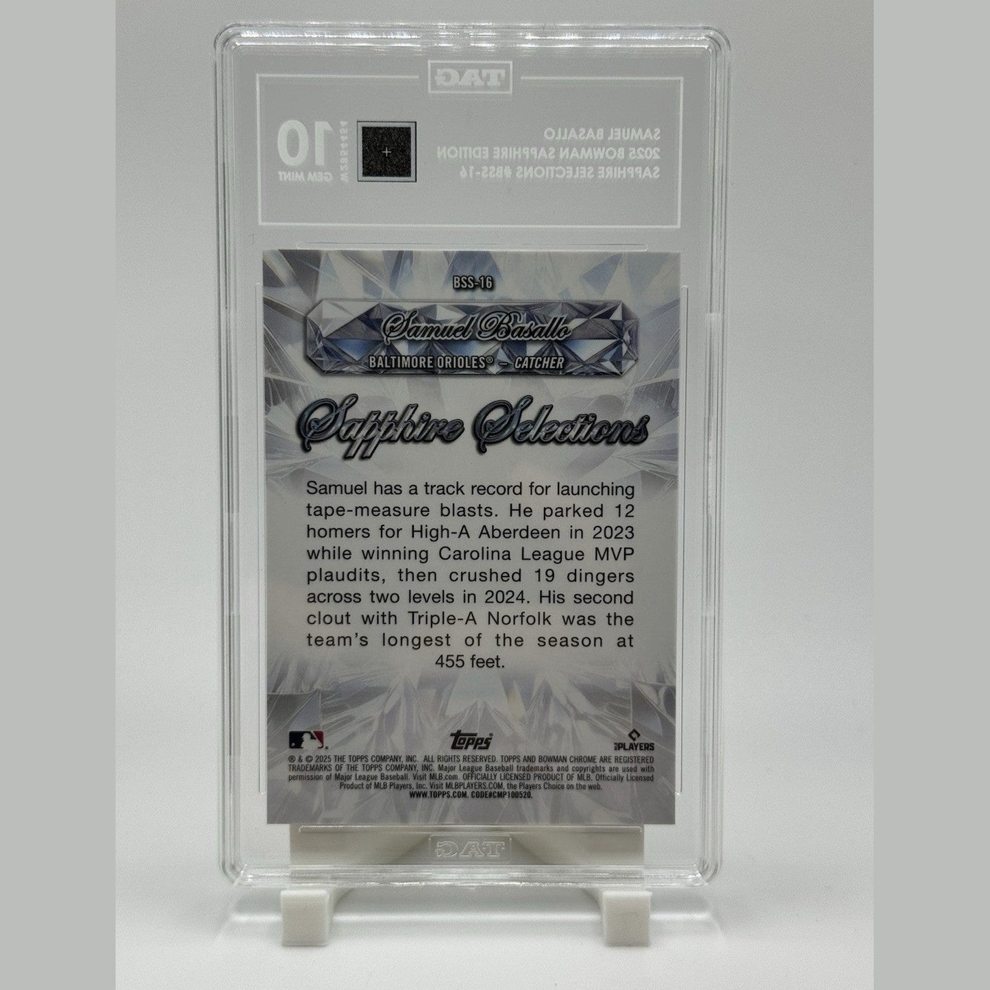 2025 Bowman Sapphire Samuel Basallo Selections #BSS-16 Orioles