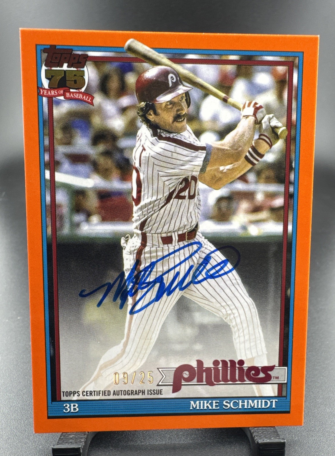 2026 Topps Mike Schmidt 1991 35th Anniversary Orange Auto /25 #91A-MS Phillies