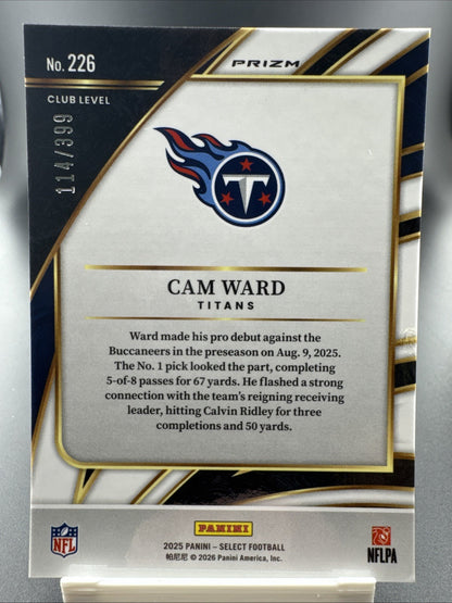 2025 Panini Select - Club Level Cam Ward #226 Orange Shock Prizm /399 (RC)