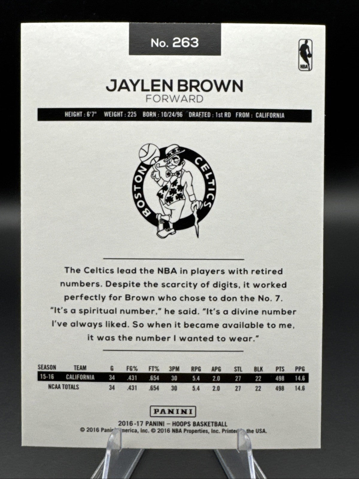 2016-17 NBA Hoops Jaylen Brown Rookie Card #263 Boston Celtics