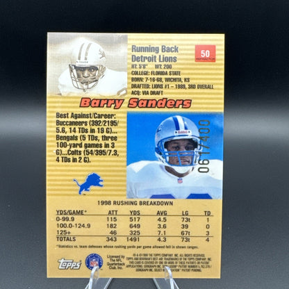 1999 Bowman Best #50  Barry Sanders Detroit Lions  61/400