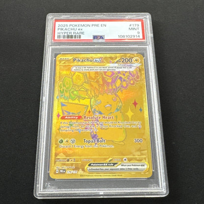 Pokemon 2025 Pikachu ex 179/131 Gold Hyper Rare Prismatic Evolutions PSA 9