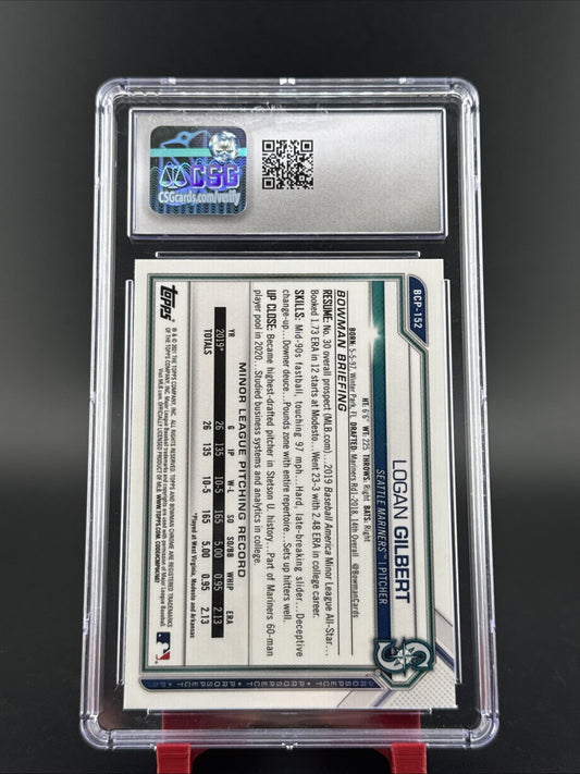 2021 Bowman Chrome Prospects Logan Gilbert B&W Mini Diamond Refractor CSG 9.5