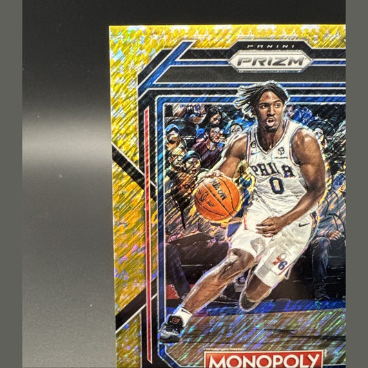 2022-23 Panini Prizm Monopoly Tyrese Maxey #69 Gold Money Shimmer Prizm