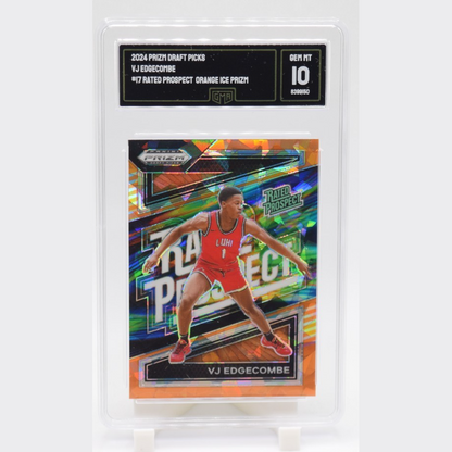 2024 Panini Prizm Draft Picks VJ Edgecombe Rated Prospect #17 Orange Ice GMA 10