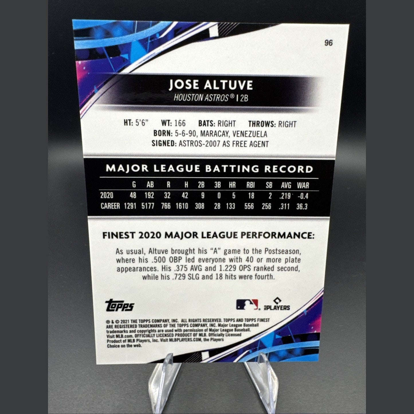 2021 Topps Finest Jose Altuve 116/125 Green Speckle Refractor #96 Astros