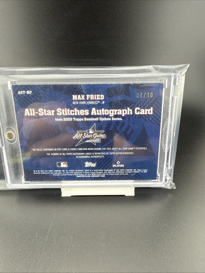 2025 topps Max Fried All Star Game Event Worn Patch And Auto /10