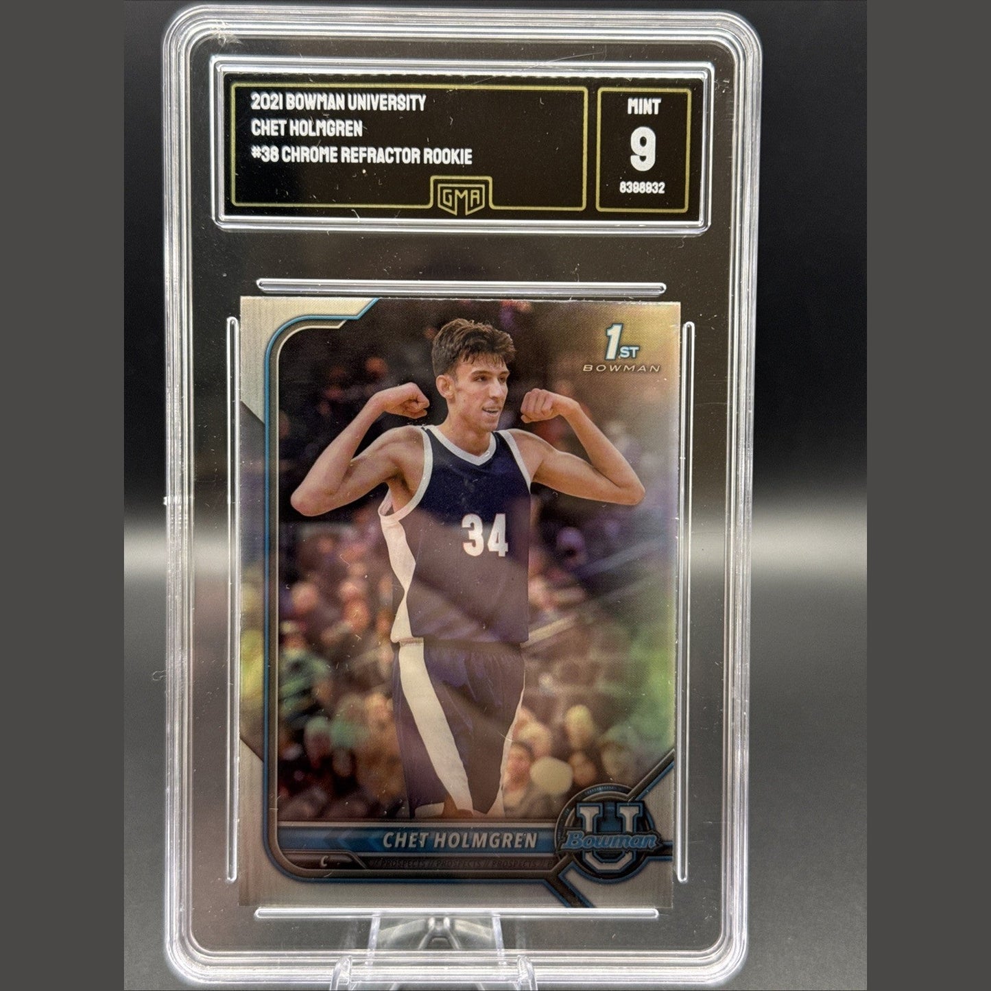 2021 Bowman University Chet Holmgren #38 Chrome Refractor Rookie GMA 9