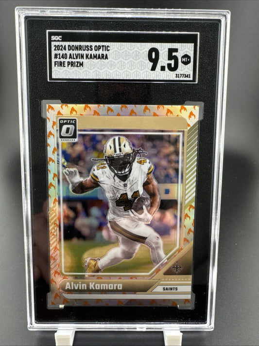 2024 Panini Donruss Optic #140 SSP Alvin Kamara Fire Prizm SGC 9.5