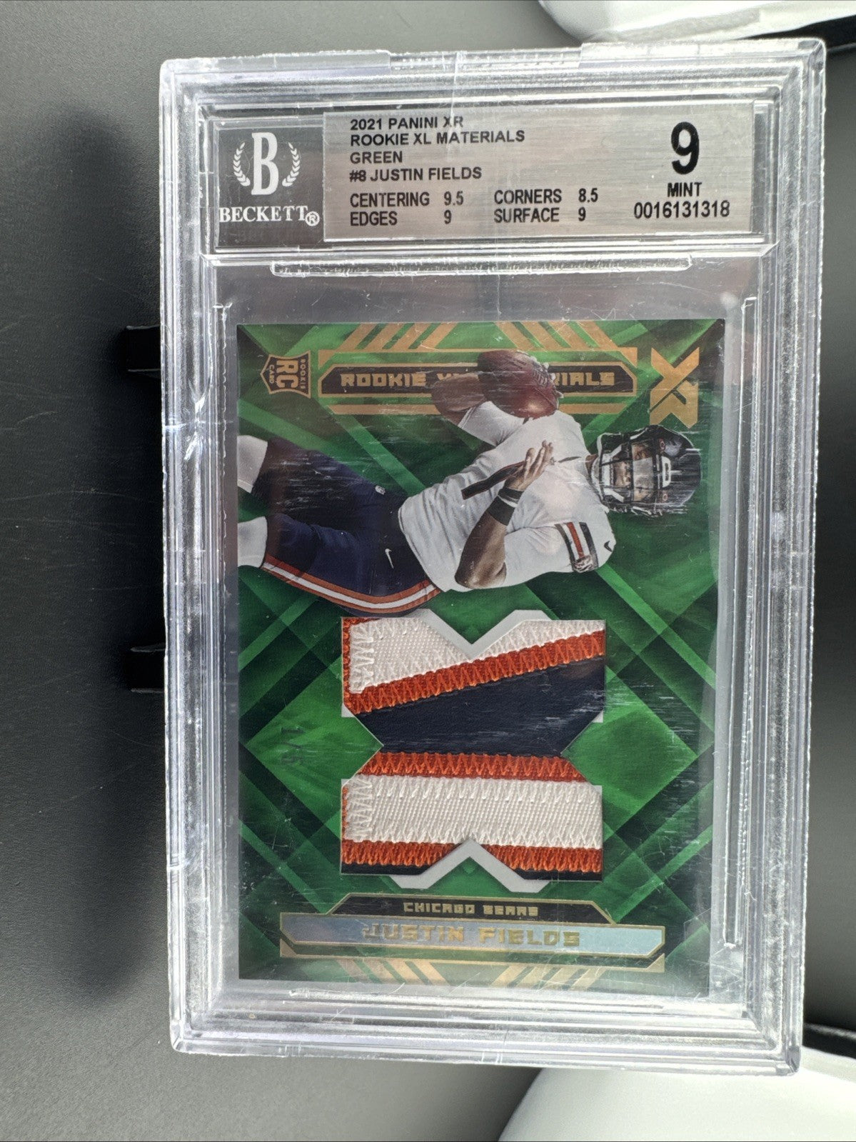 Justin Fields 2021 Panini XR Green Rookie Letter Patch #/5