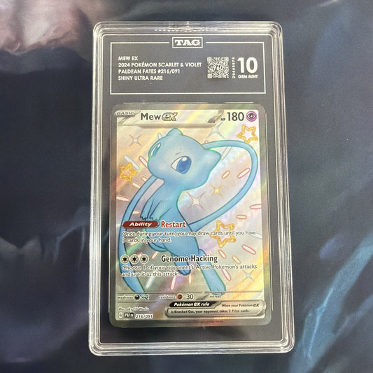Mew ex SV: Paldean Fates 216/091 Shiny Ultra Rare Full Art Holo English TAG 10