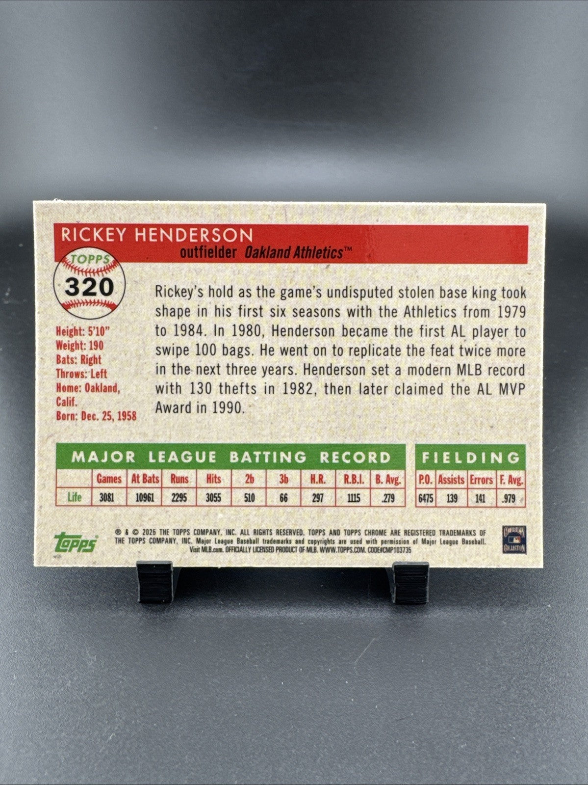 RICKEY HENDERSON 2025 Topps Chrome Platinum Anniversary Logo Refractor #320 /499