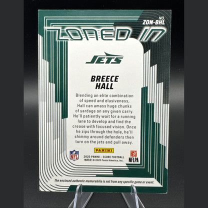 Breece Hall 2025 Panini Score Zoned In Patch #ZON-BHL New York Jets