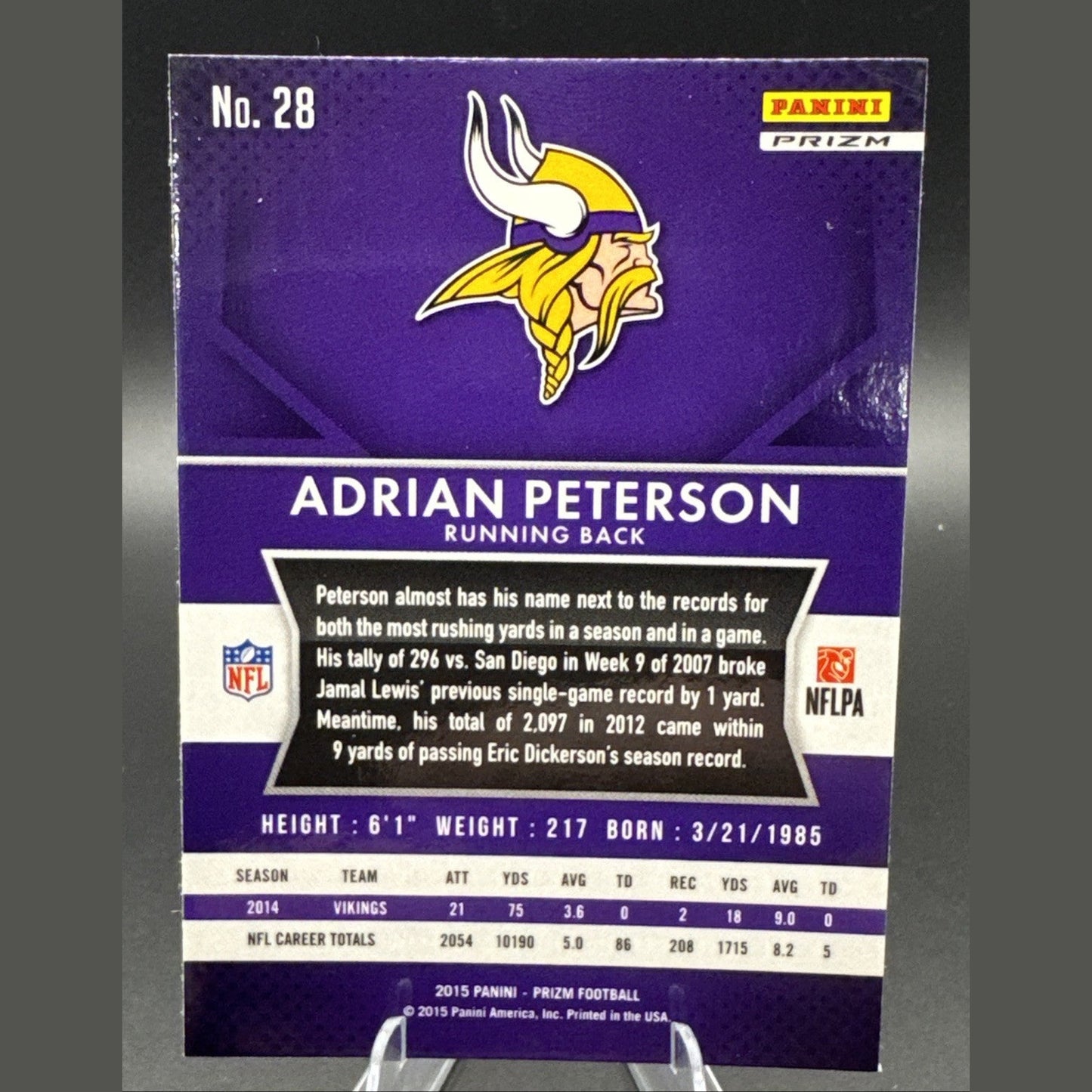 2015 Panini Prizm - Adrian Peterson #28 Red White & Blue Prizm