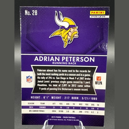 2015 Panini Prizm - Adrian Peterson #28 Red White & Blue Prizm