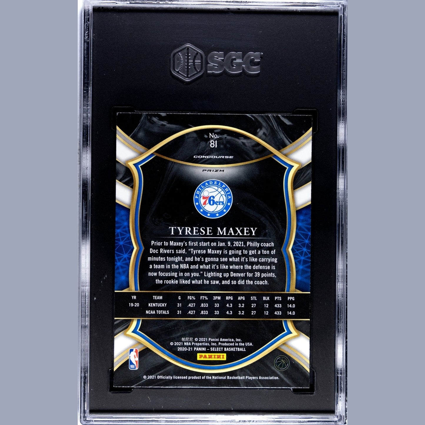 2020 -21 Tyrese Maxey Panini Select #81 Red/White/Orange Shimmer Prism