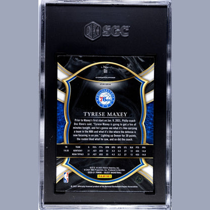 2020 -21 Tyrese Maxey Panini Select #81 Red/White/Orange Shimmer Prism