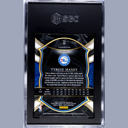 2020 -21 Tyrese Maxey Panini Select #81 Red/White/Orange Shimmer Prism