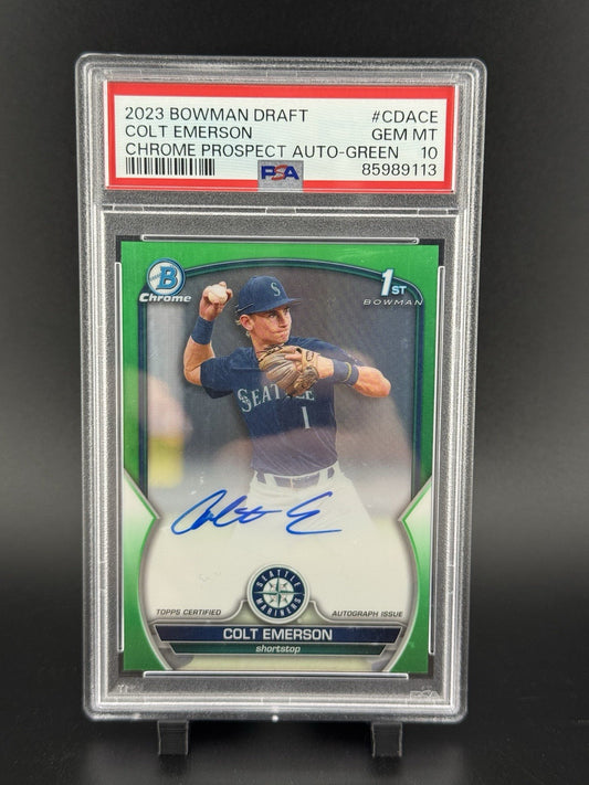 2023 Bowman Chrome Draft Colt Emerson Green Refractor Auto #45/99 PSA 10 Gem Mnt