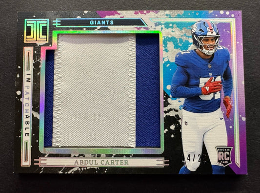 Abdul Carter 2025 Impeccable Impatchable Rookies 14/25 #IPR-ACR Giants Patch RC