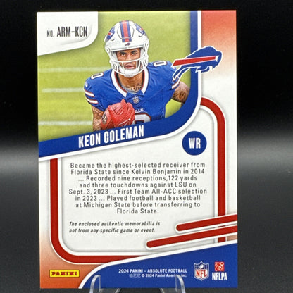 2024 Panini Absolute - Absolute Rookie Materials Keon Coleman #ARM-KCN (MEM, RC)