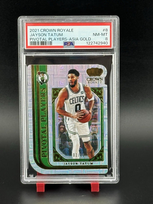 2021 Crown Royale Pivotal Players Jayson Tatum #8 Asia Red Gold /10 PSA 8