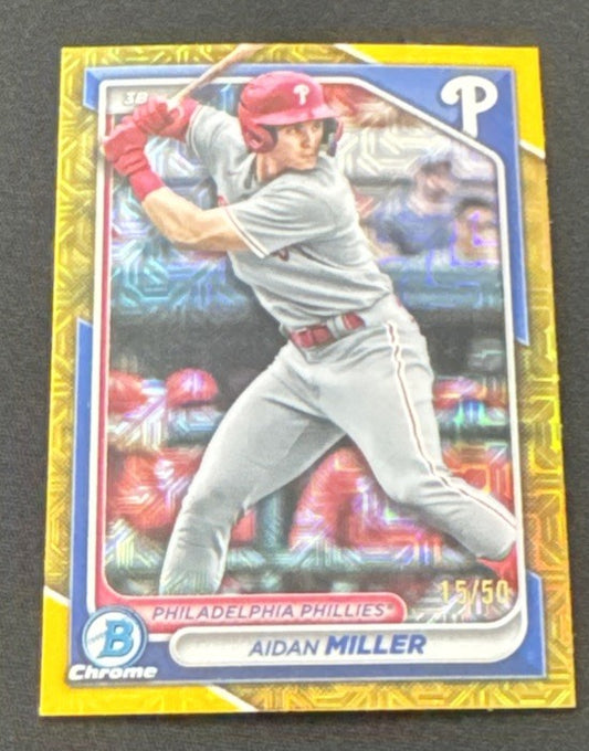 2024 Bowman Chrome Draft Sapphire - Aidan Miller #BDC-115 Gold 15/50 (RC)