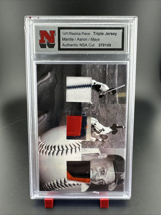 NSA Triple Jersey Replica Piece Mickey Mantle, Hank Aaron, and Willie Mays