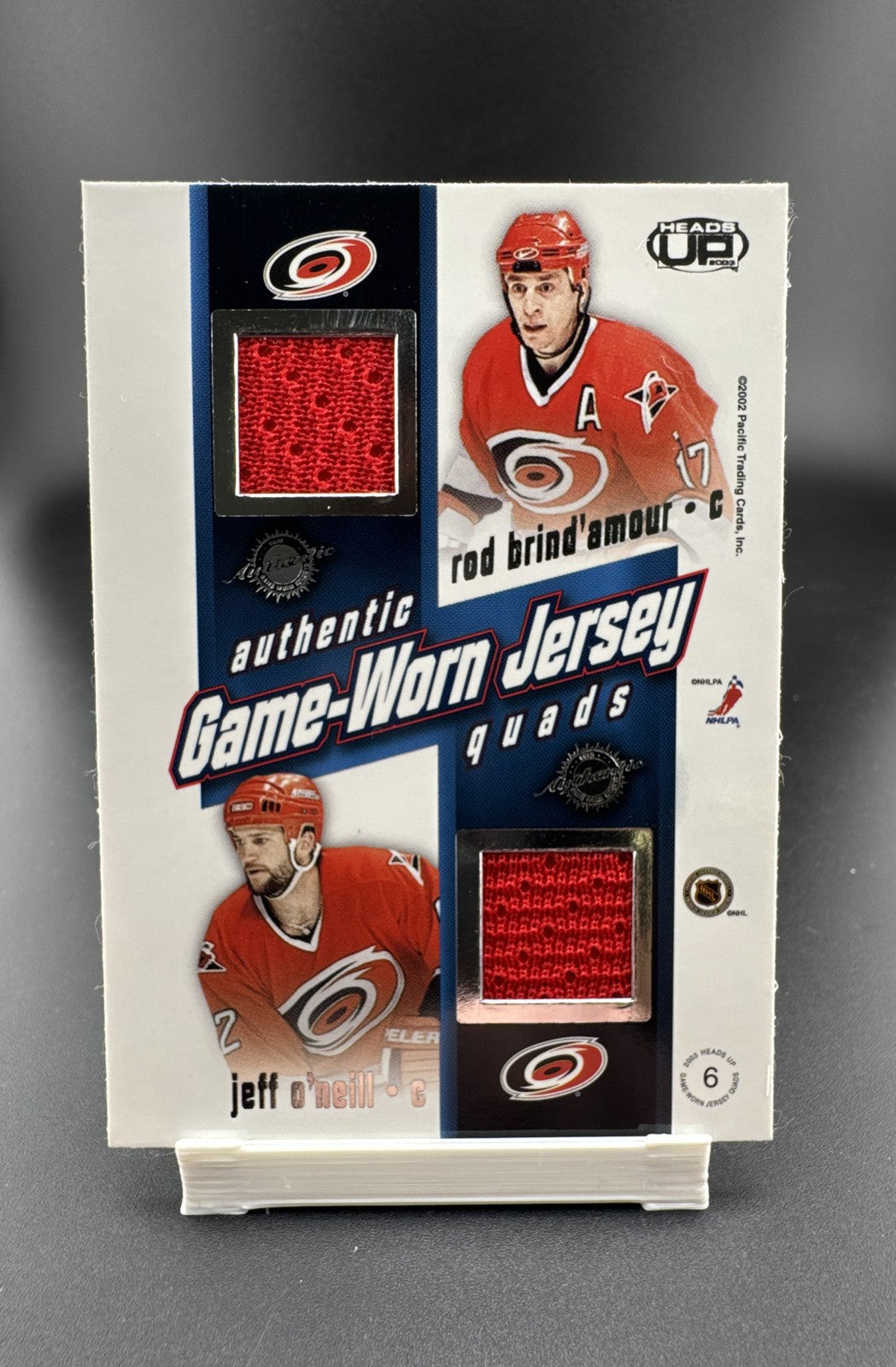 2002-03 Pacific Heads Up - Game-Worn Jersey Quads Ron Francis, Rod Brind'Amour,