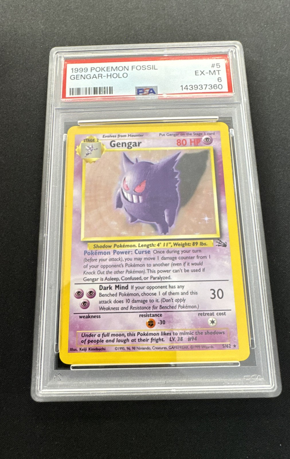 Pokemon Gengar 5/62 Fossil Holo PSA 6
