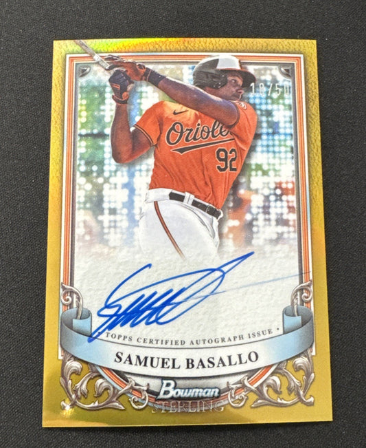 Samuel Basallo 2024 Bowman Sterling Gold Prospect Refractor Auto /50