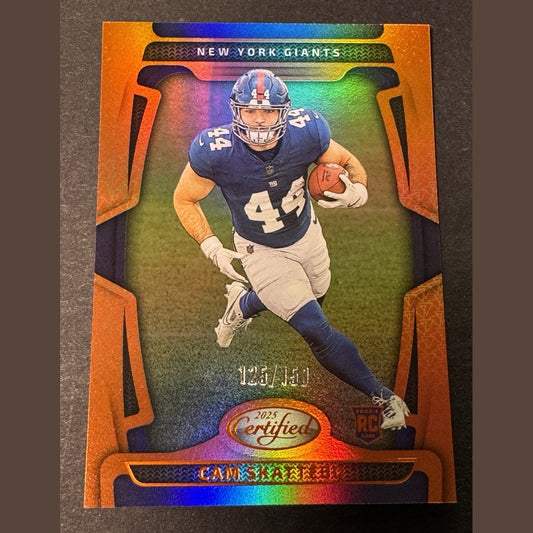 2025 Panini Certified Cam Skattebo RC Mirror Orange 125/150 New York Giants #105