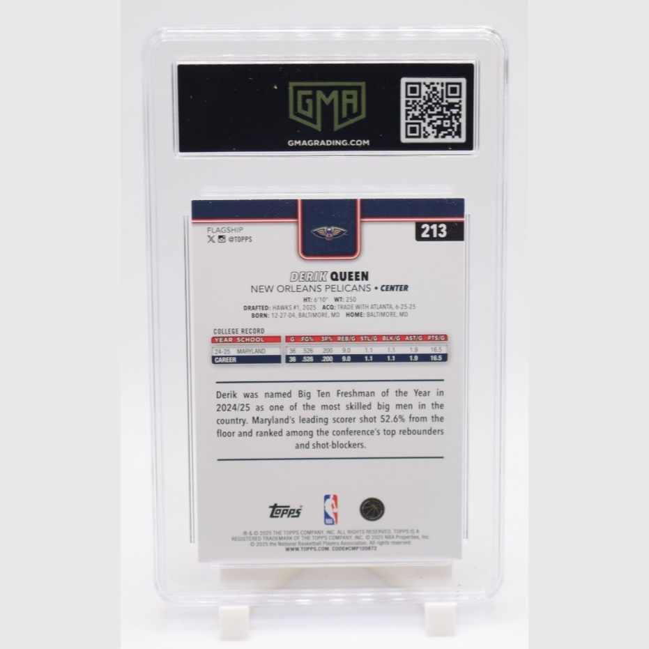 Derik Queen 2025-26 Topps Basketball #213 Victory SSP Pelicans Rookie RC GMA 10