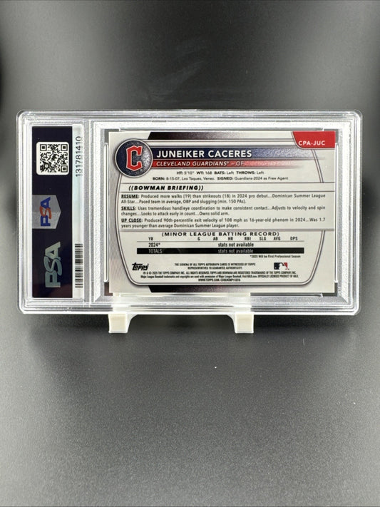 2025 Bowman Juneiker Caceres CHR Pros Green Auto Green Lava 90/99 PSA 10