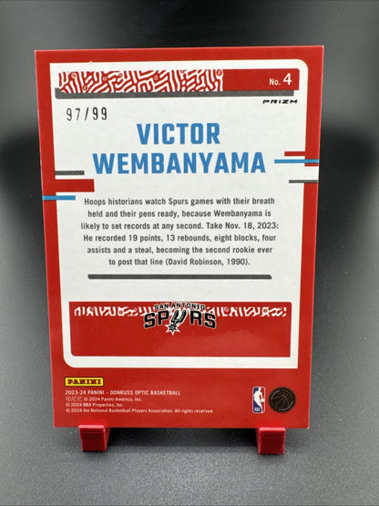 Victor Wembanyama 2023-24 Panini Donruss Optic The Rookies True Red 97/99 RC