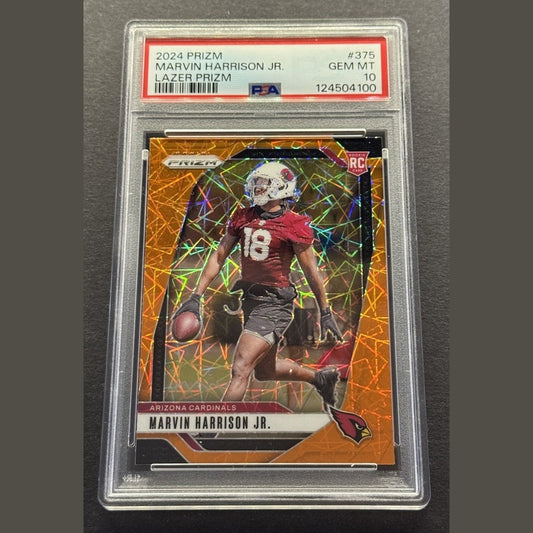 2024 Prizm Marvin Harrison Jr Orange Lazer RC #375 PSA 10 – Cardinals Rookie