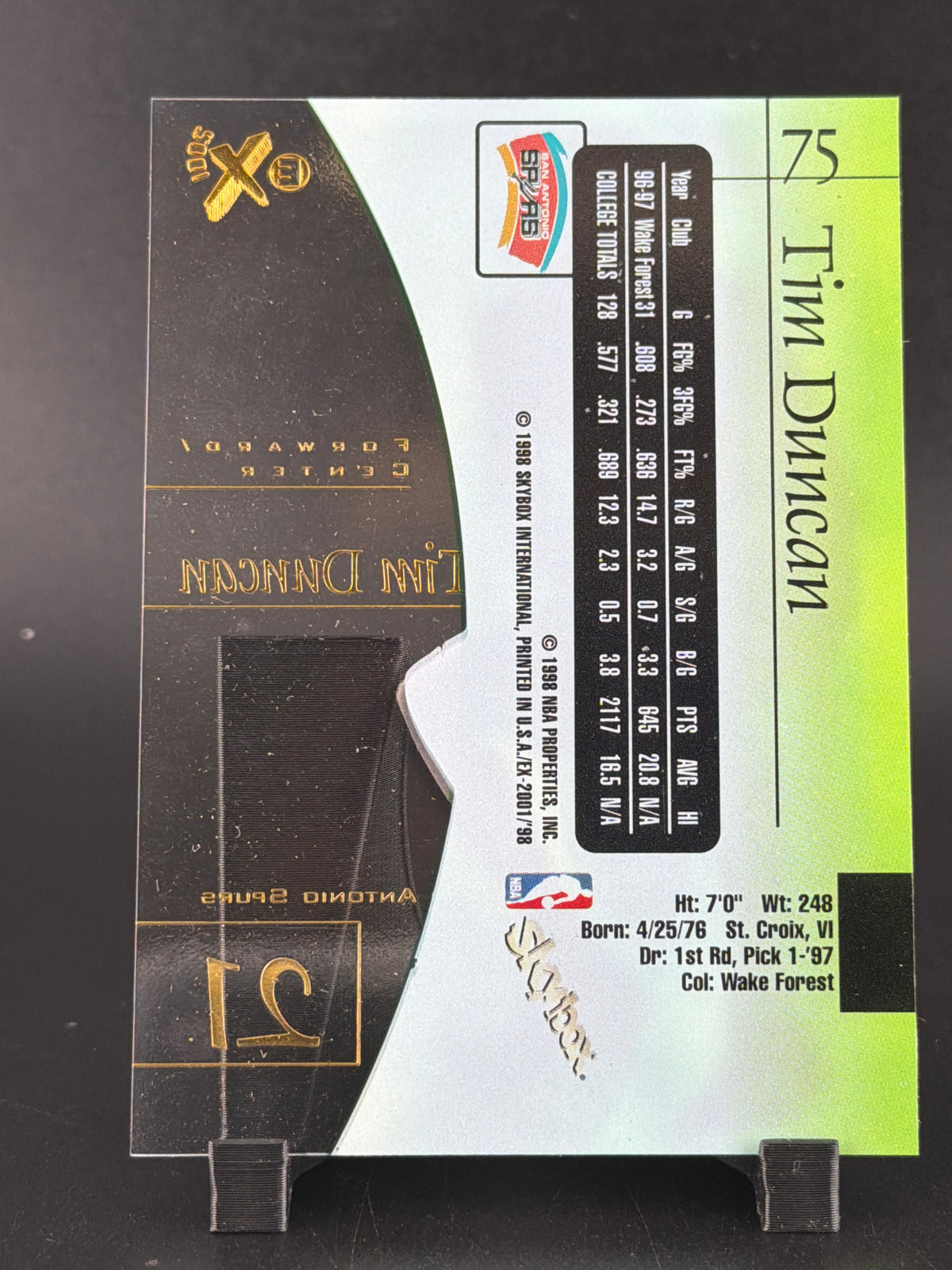 1998 SkyBox E-X2001 Tim Duncan #75