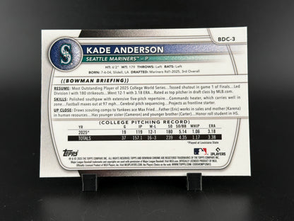 2025 Bowman Chrome Draft Kade Anderson #BDC-3 X-Fractor