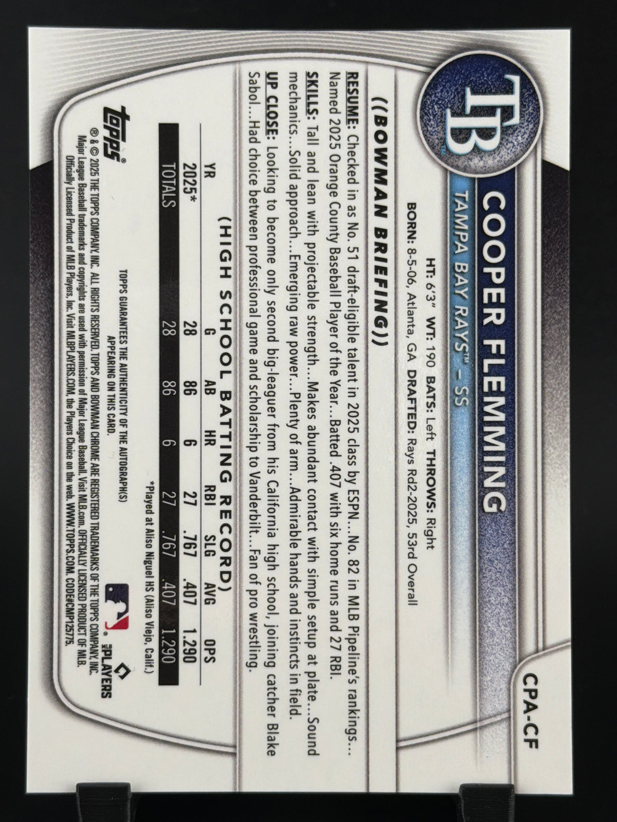 2025 Bowman Chrome Cooper Flemming #CPA-CF